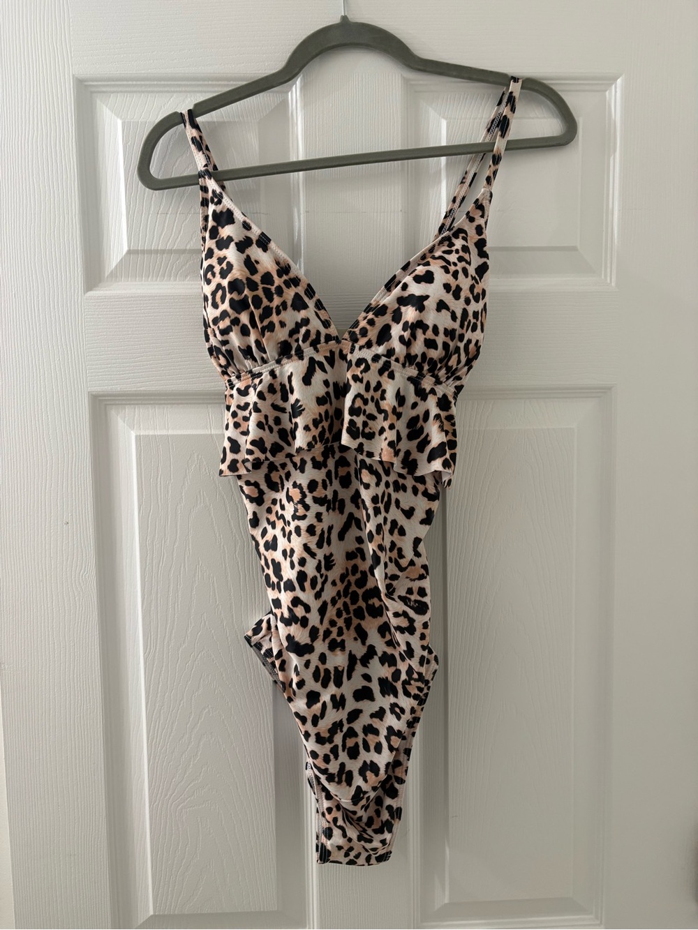 Leopard Print One-Piece Swimsuit for Kids - Beige/Black